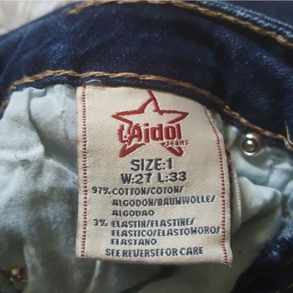 LA Idol embellished Jeweled distressed Stretchy Dark Wash Jeans Women’s Size 1 - Picture 12 of 15